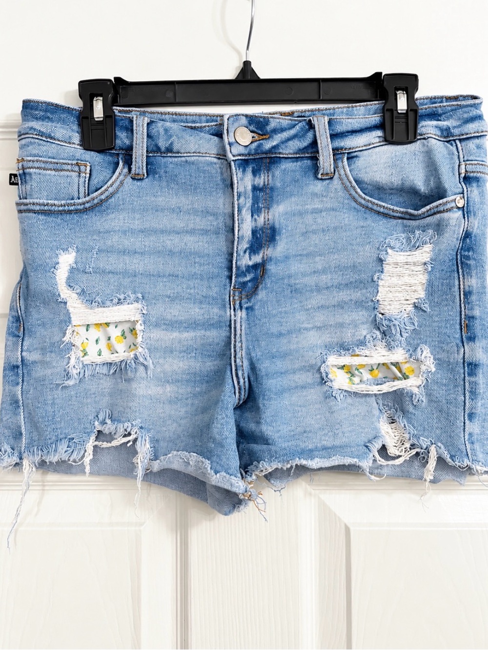 Judy Blue Light Blue Distressed Denim Shorts with Lemon Liner